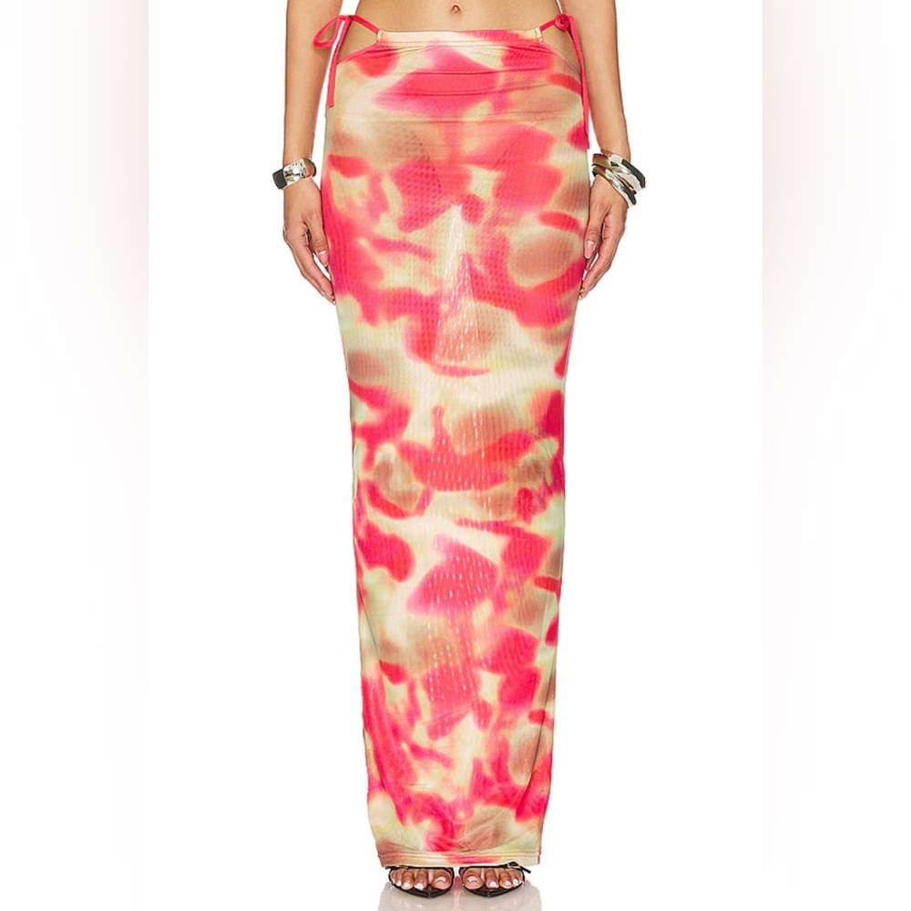 BY.DYLN Maddi Maxi Skirt in Red Pink Nude Print Size Small